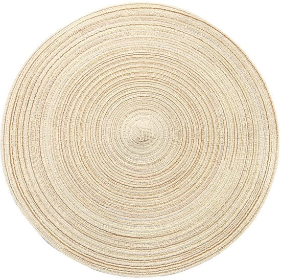 Set di sei placemats rotondi, tessuti a mano in cotone, di 38 cm, facili da pulire, ideali per occasioni speciali e matrimoni. Beige