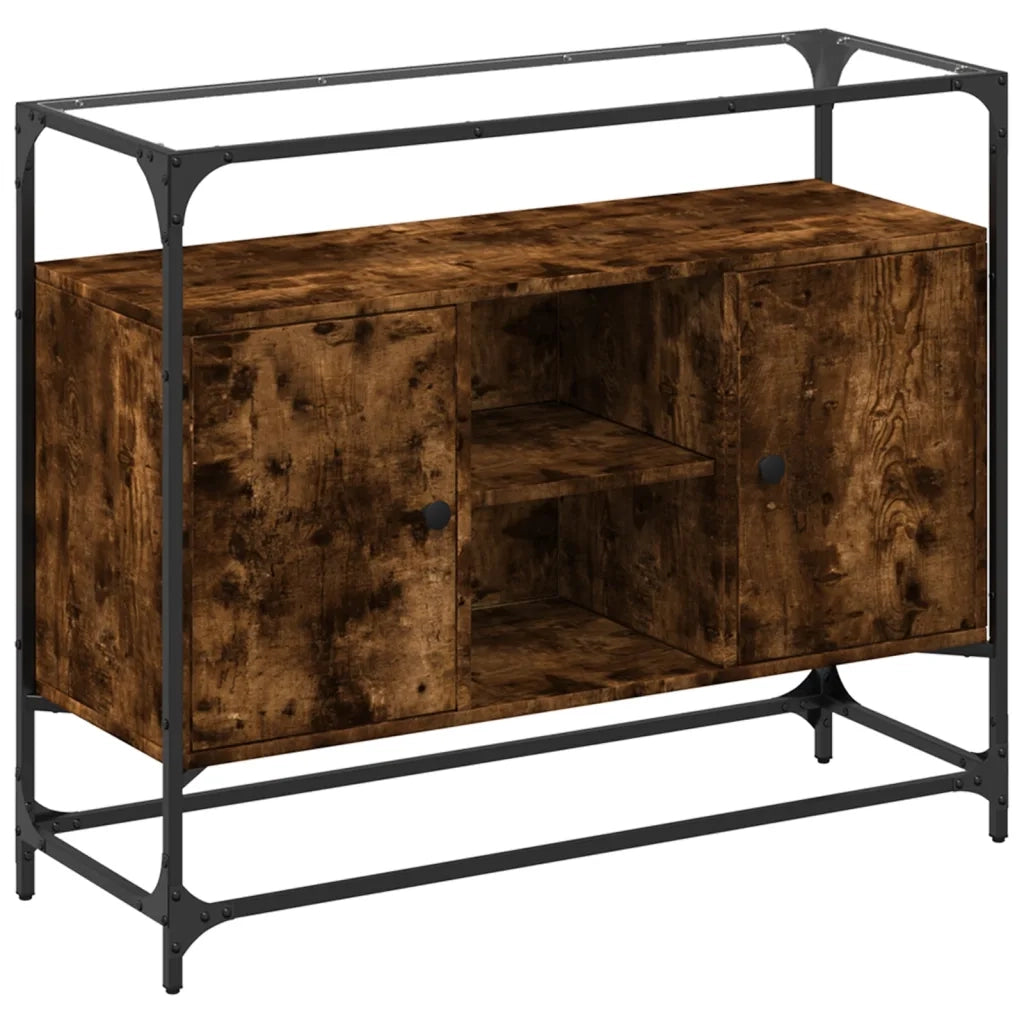 Credenza-Buffet-Armadio da cucina Piano Vetro Rovere Fumo 98x35x81cm Legno Multistrato