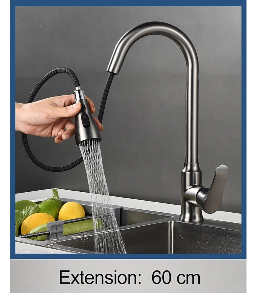 Rubinetto Cucina LH-118 | Ottone Antibatterico | Bocca Estraibile 3 Modi