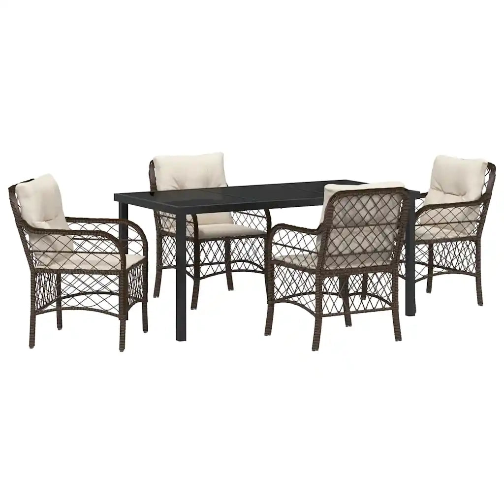Set da Pranzo per Giardino con cuscino 5 pcs Marrone polyrattan 3380214