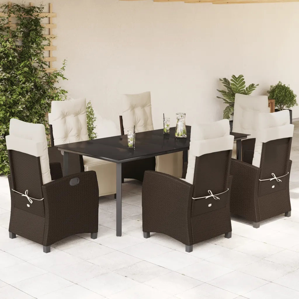 Set da Pranzo da Giardino 7pz con Cuscini in Polyrattan Marronecod mxl 116126