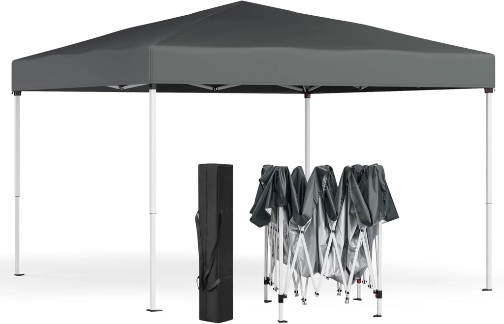 SONGMICS Gazebo 3 x 3 m, Tendone Pieghevole, Protezione Solare, Resistente alla Pioggia Leggera, Portatile, per Cortile, Giardino, Mercato, Grigio Scuro GCT102GZ01