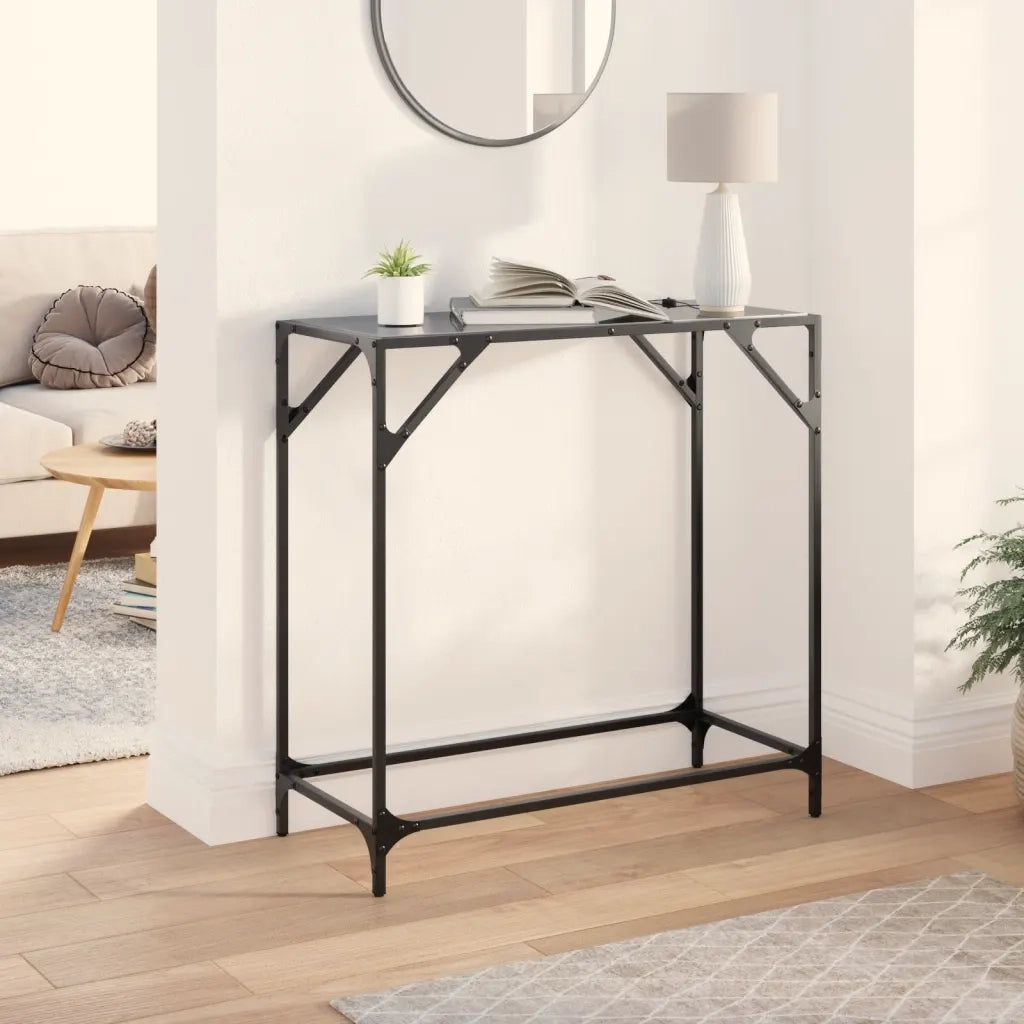 Tavolino Consolle con Piano in Vetro Nero 80x35x81cm in Acciaio