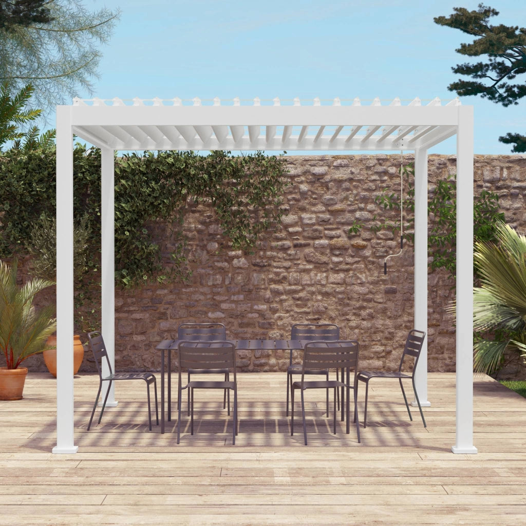 Pergola bioclimatica 3x3m in alluminio con lamelle orientabili, bianco