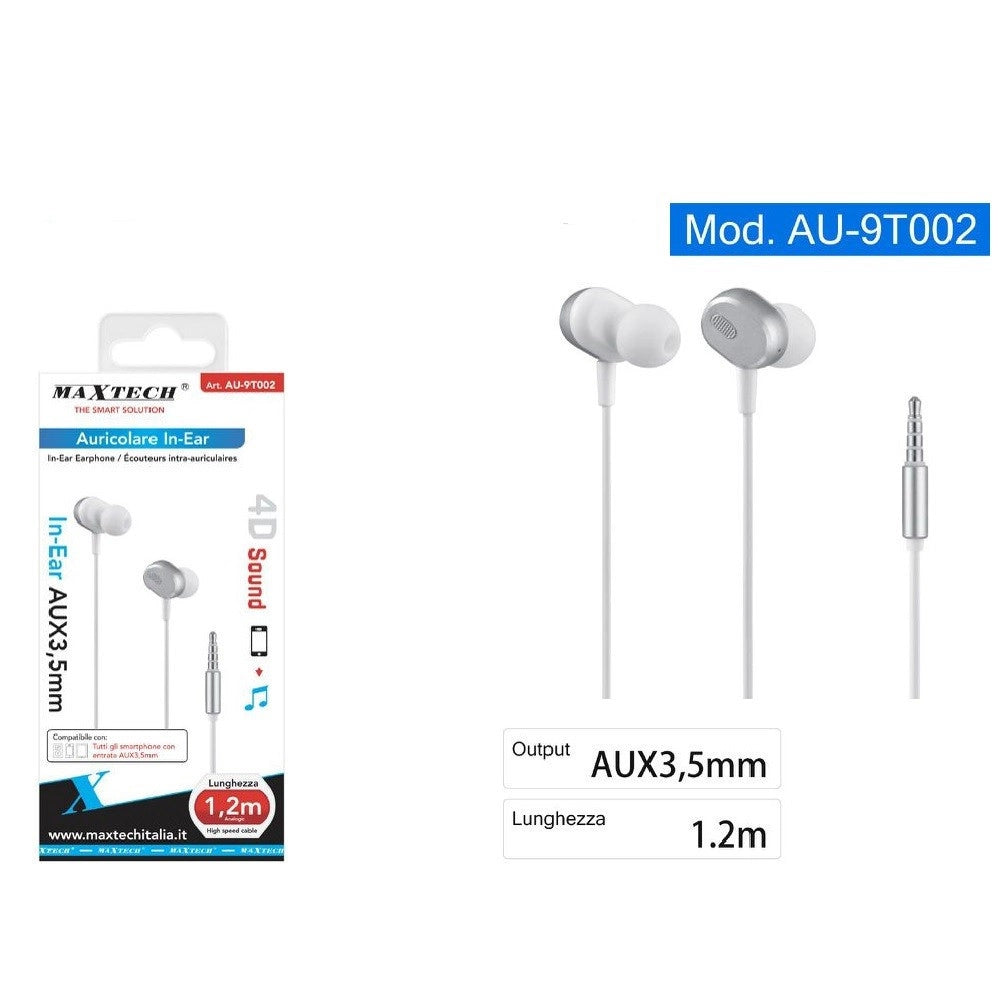 Trade Shop - Auricolari Cuffie In-ear Aux 3,5mm Per Smartphone Filo 1,2 Mt Suono 4d Au-9t002 -