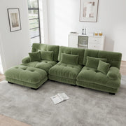 Divano angolare modulare con seduta profonda e pouf mobili per soggiorno in ciniglia verde 313 × 145 × 81 cm