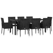 Set da pranzo da giardino da 9 pezzi e cuscini resina intrecciata nera 02_0014841