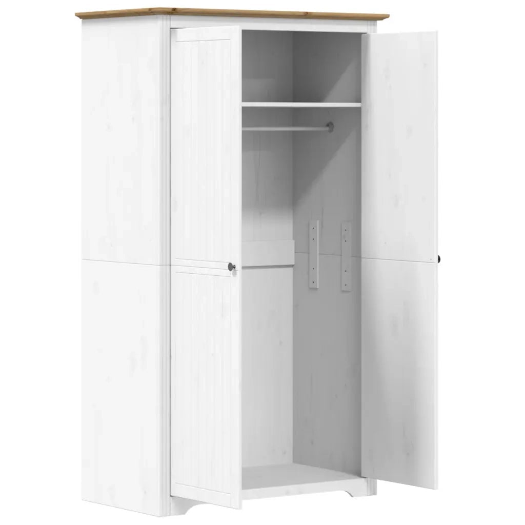 Armadio BODO 99x53,5x173 cm Legno Massello Pino Bianco Marrone 355060