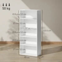 Mobile Libreria a 5 Ripiani con 3 Scaffali Flessibili, in Legno, 60x24x133.5 cm, Bianco