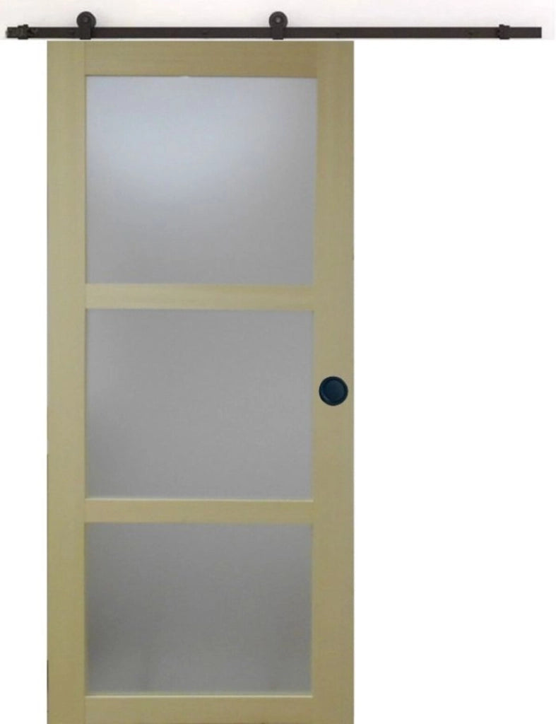 Porta Scorrevole in Vetro Ayous in Legno H204 x L83 + Guida a Rulli e 2 Gusci Neri senza maniglia