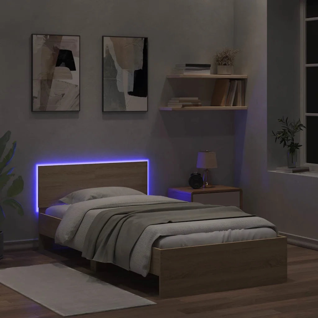 Giroletto con Testiera e LED-Struttura Letto con testiera Rovere Sonoma 100x200 cm 295194