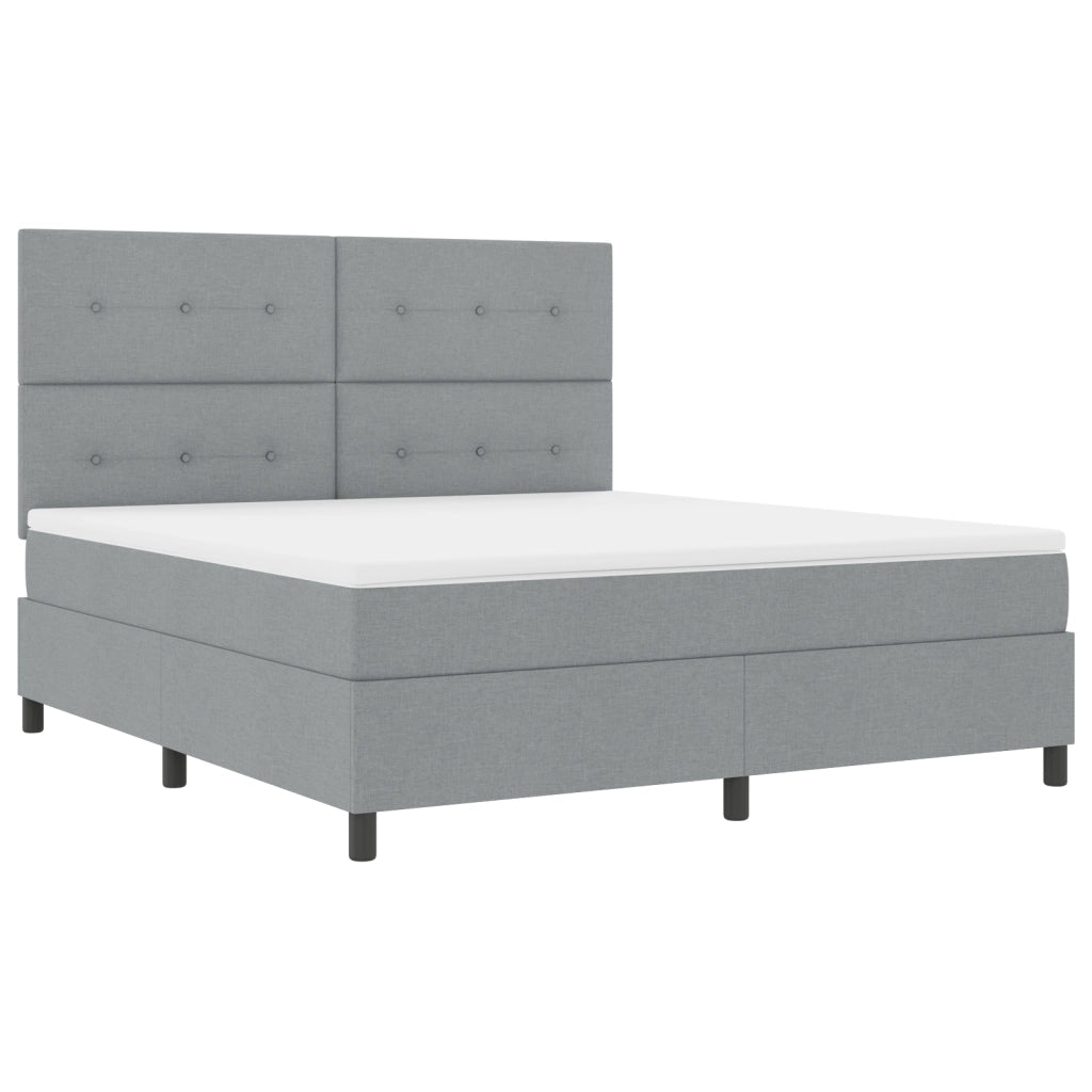 Letto con box spring con materasso grigio chiaro in tessuto