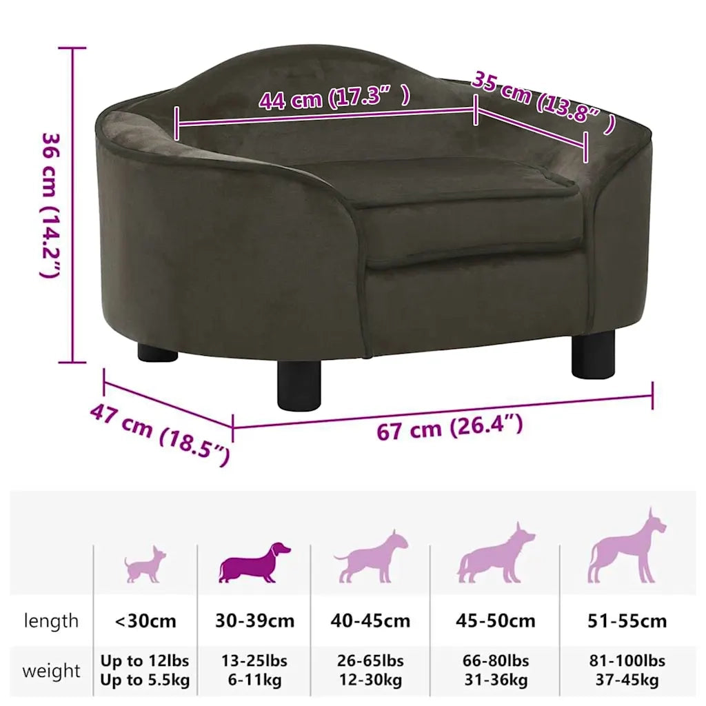 Divano per Cani Grigio Scuro 67x47x36 cm in Peluche CFW7006734