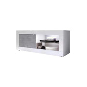 Mobile TV 1 porta, collezione ISORA, colori bianco lucido laccato e grigio effetto cemento