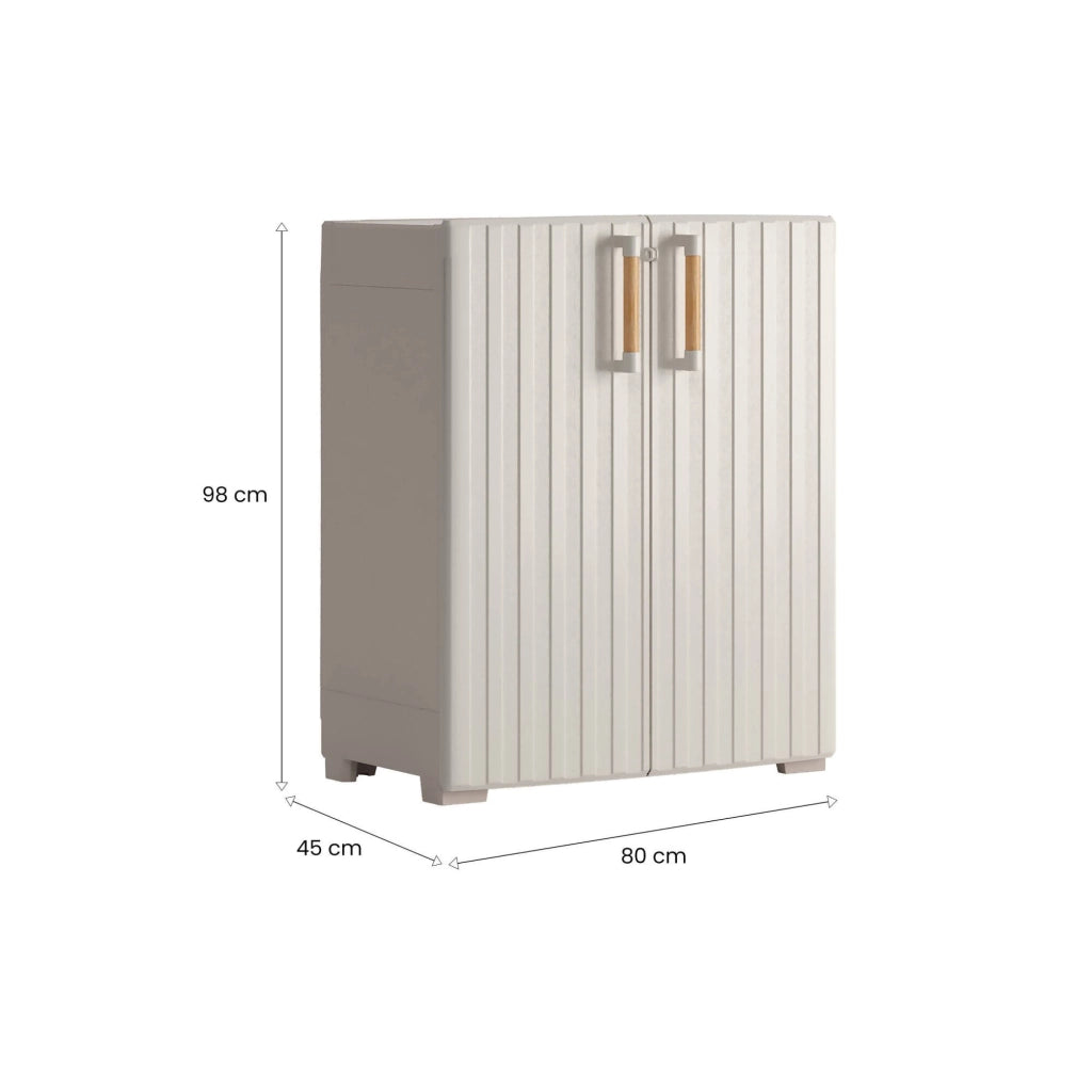 Armadio da esterno Melville, Mobile outdoor, Mobiletto giardino multiuso, Contenitore per balcone o garage, Made in Italy, 80x45 h98 cm, Sabbia