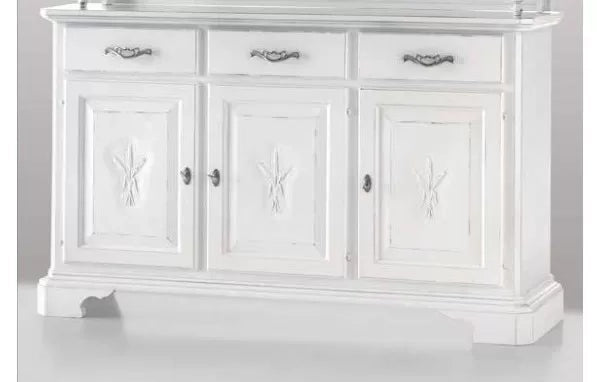 Madia credenza in legno grezza 3 ante con intarsio l.163 p.49 h.98 (2141) - Mobili 2G