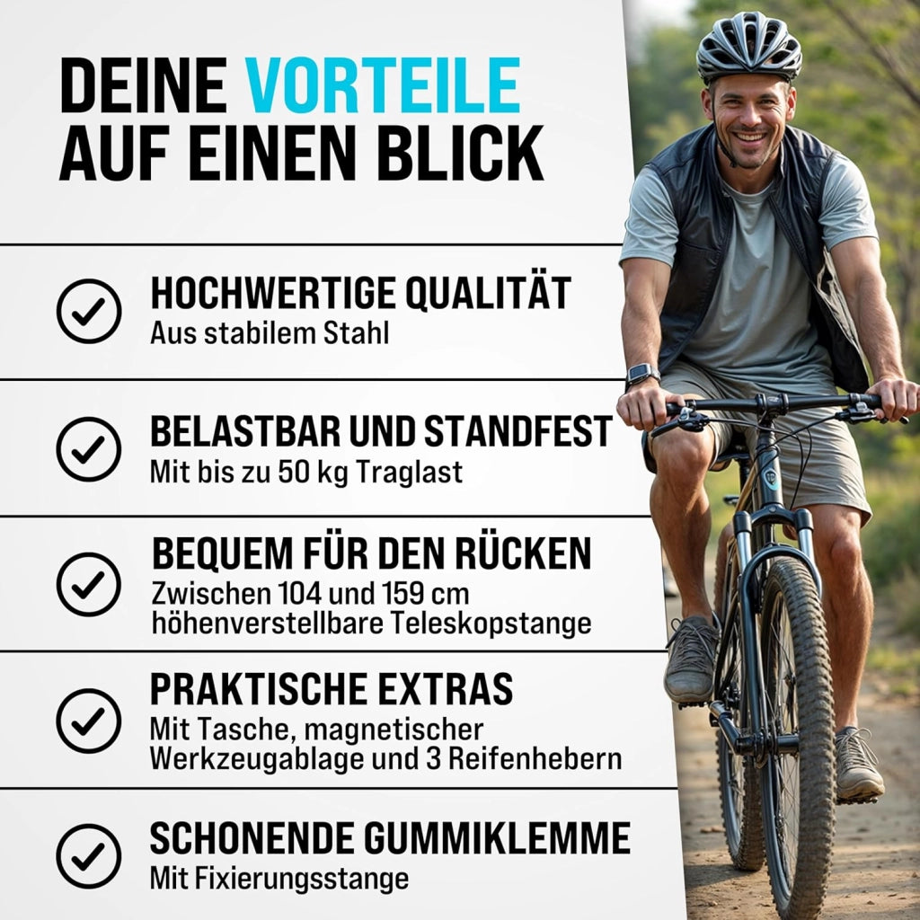 MONZANA® Cavalletto Manutenzione Supporto Bici 50 kg Montaggio Bicicletta Riparazione Mtb con Set Chiavi Dinamometriche da 1/4 per E-bike Pieghevole