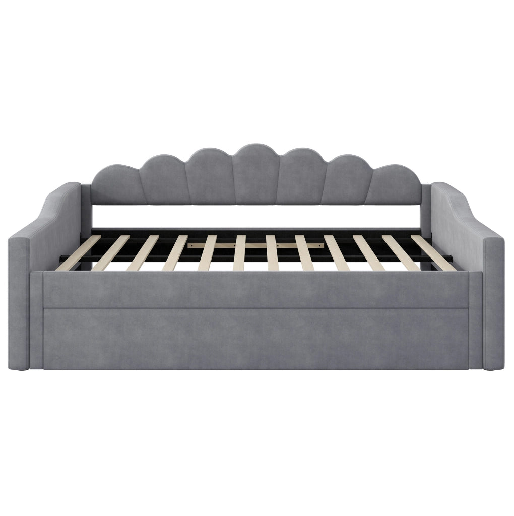 Letto imbottito 140x200 cm con LED e letto estraibile in MDF e compensato grigio
