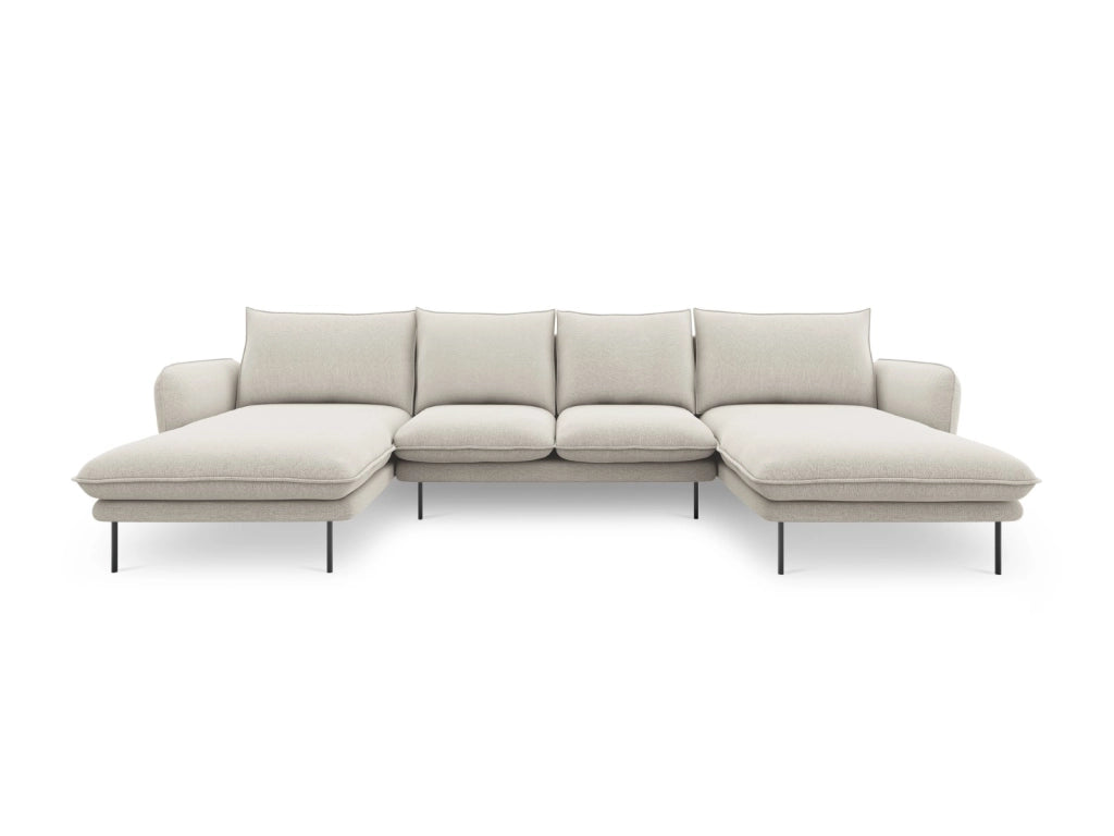 Cosmopolitan Design - Divano panoramico "Vienna" 6 posti in tessuto strutturato beige chiaro 