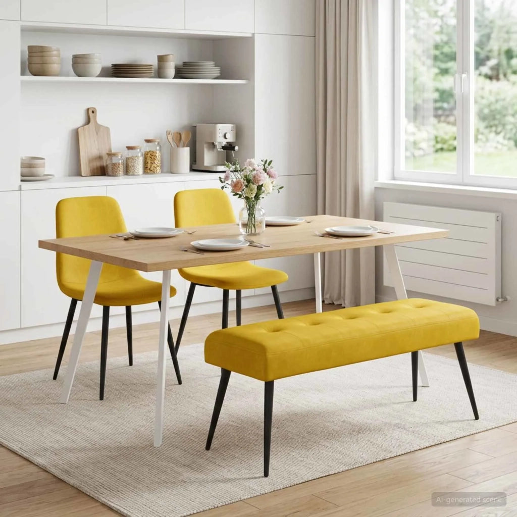 Panchina con bottoni imbottiti Giallo 110 x 40 x 46 cm Velluto 42038536