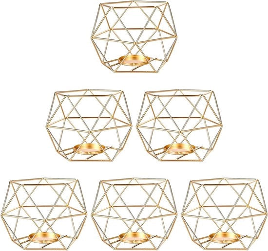 Sostegni geometrici luci da tavolo in oro per matrimoni e ambienti domestici