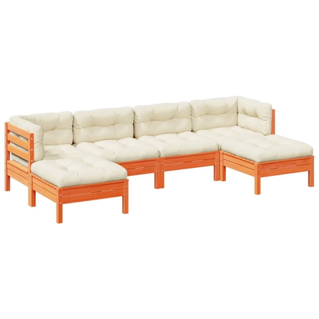 Set Divani Giardino 6pz con Cuscini Marrone Cera Massello Pinocod mxl 116571