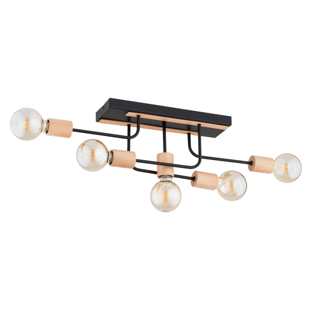 Plafoniera loft legno chiaro/nero 5xE27 Alfa Goisa