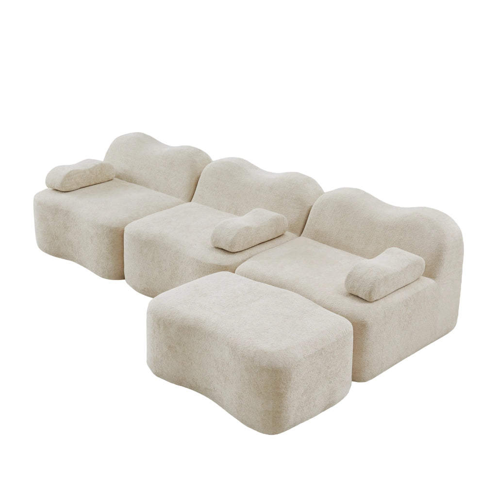 Divano Angolare Modulare 3 Posti con Poggiapiedi ¨C MINIMAL ¨C Beige, Tessuto, Cuscini Braccioli Mobili