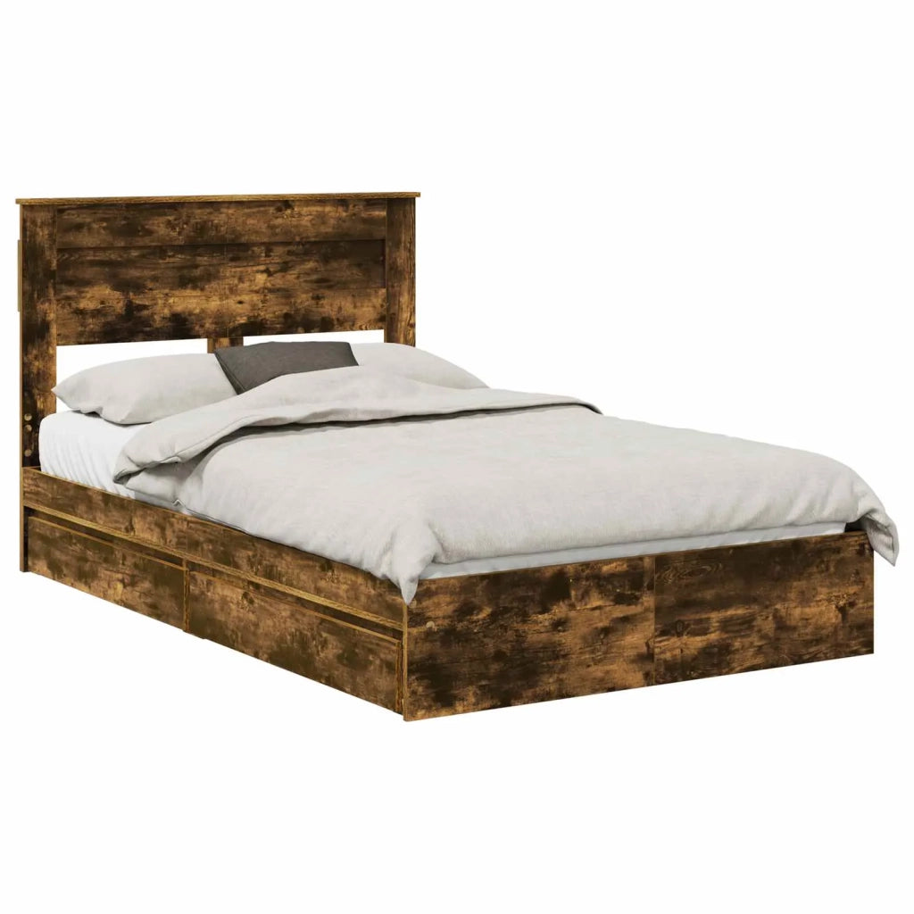 Letto con Contenitore con testiera Rovere fumé 135 x 190 cm