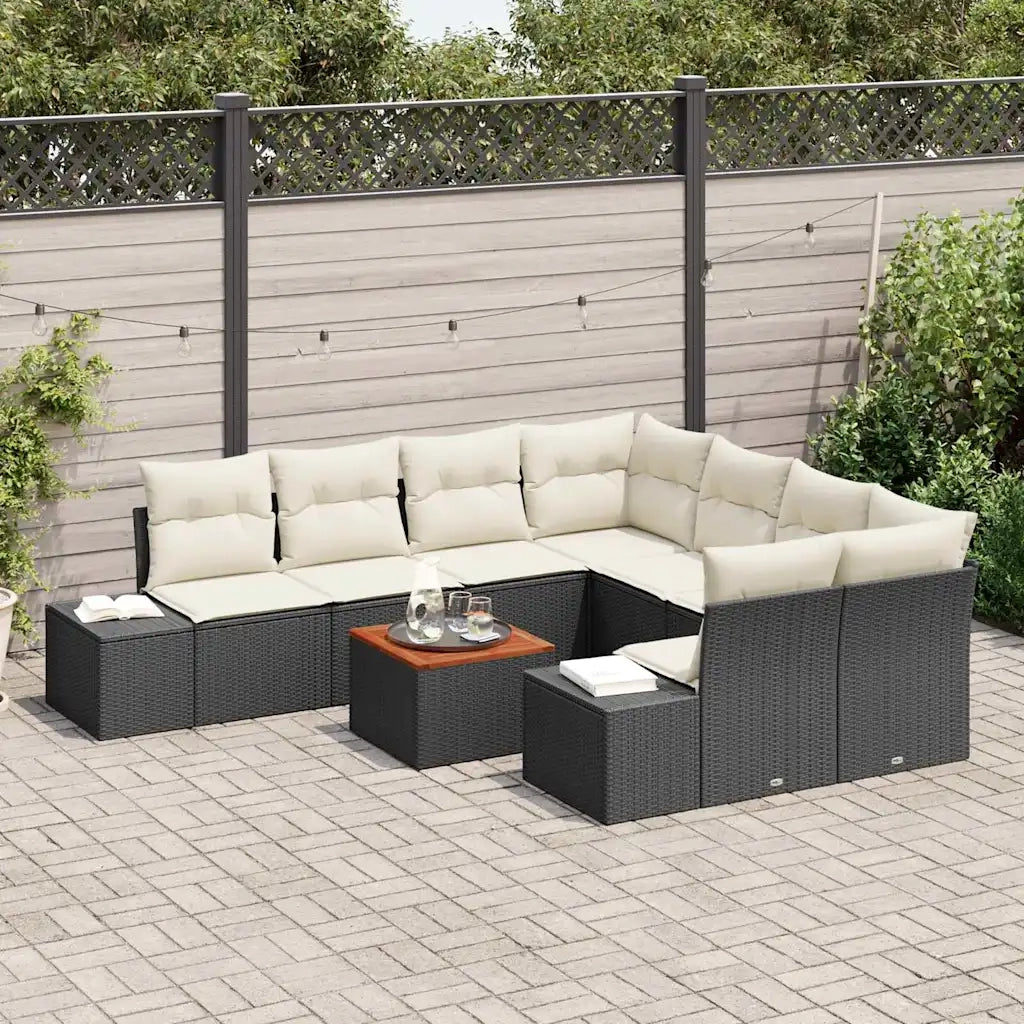 Set Divano da Giardino 9 pcs Nero e Crema polyrattan 3356605