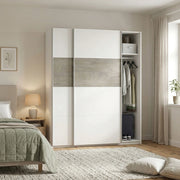 Guardaroba Ainu, Armadio per camera da letto a 2 ante scorrevoli, Mobile con barra appendiabiti e 3 ripiani, cm 180X60h200, Bianco e Rovere