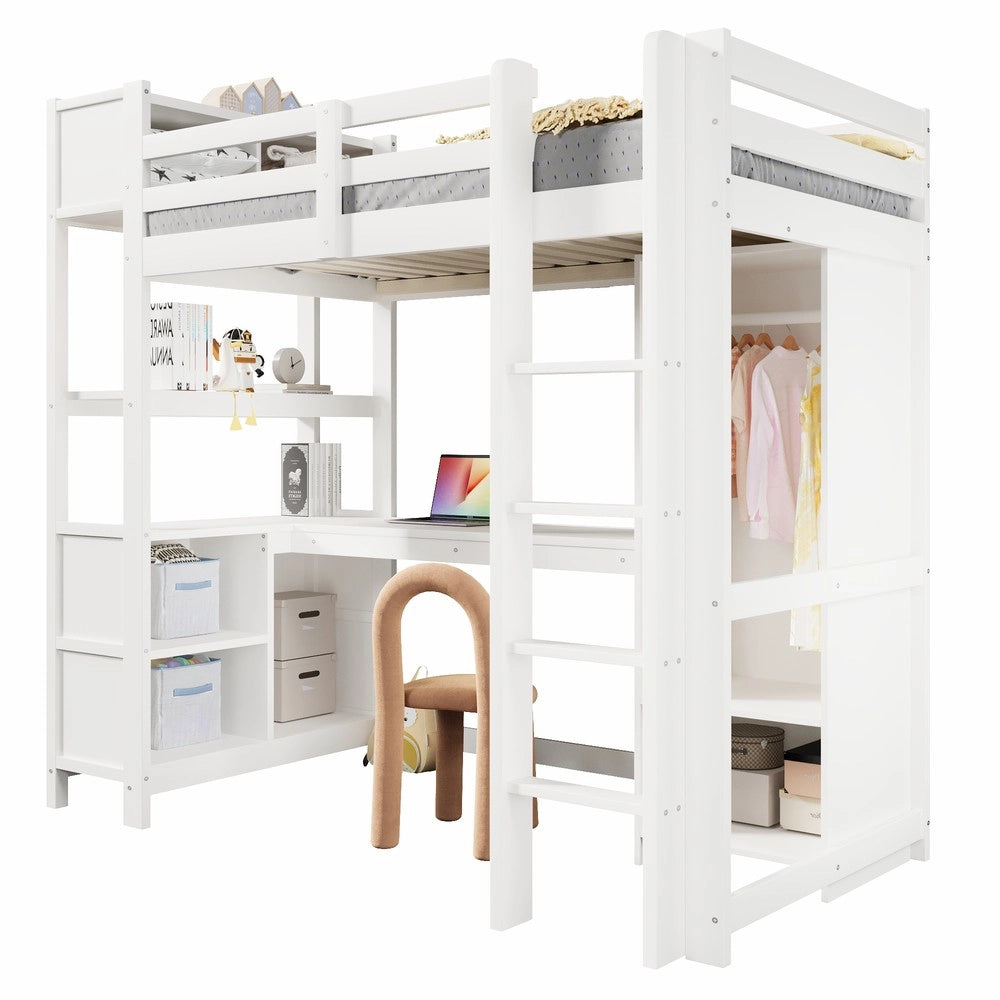 Letto a Soppalco con Scrivania e Armadio ¨C Xylo ¨C Bianco, 90x200 cm