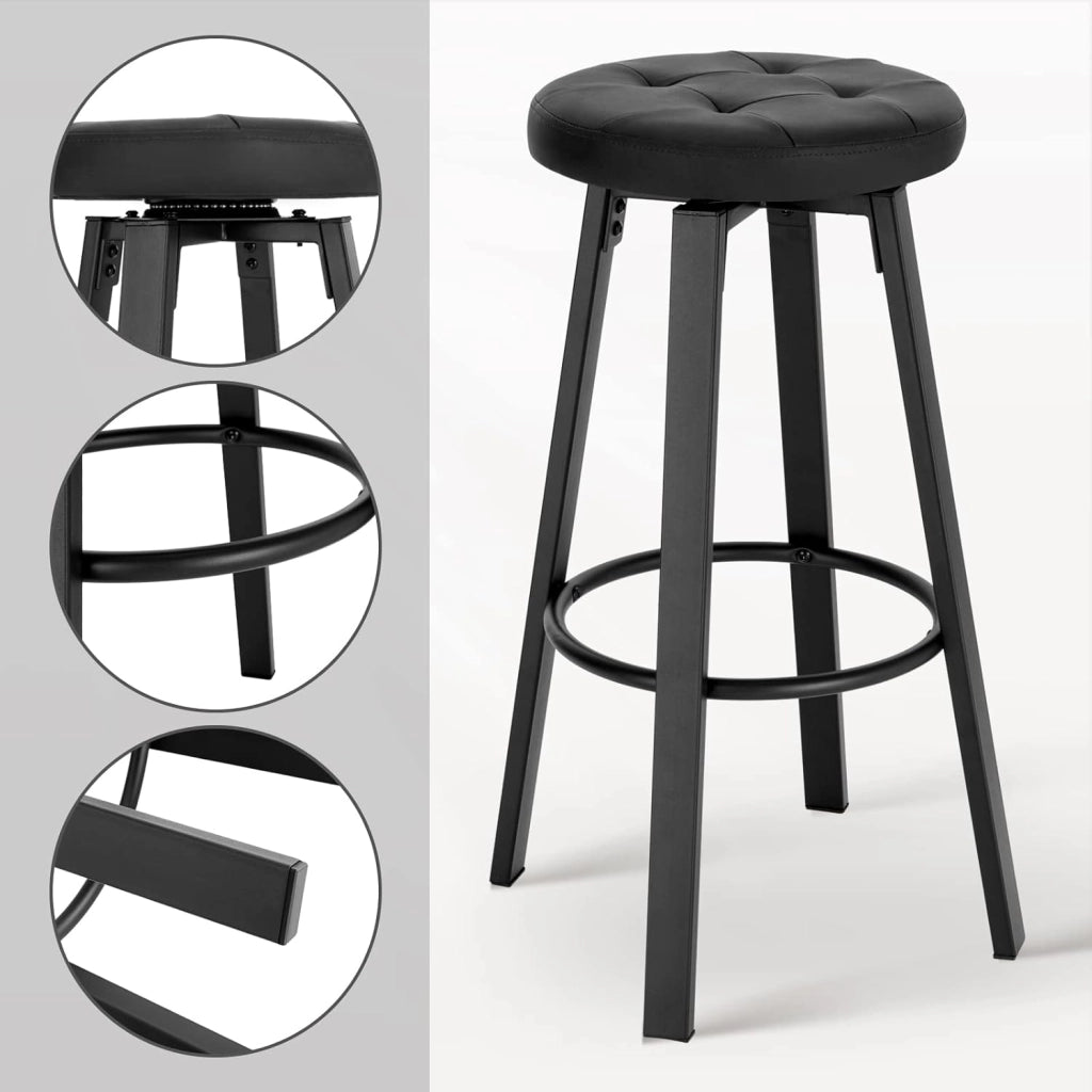 Set di 2 Sgabelli da Bar con 4 Gambe e Poggiapiedi, Sedie Alte da Cucina in Metallo e PU, con Seduta Rotonda Φ 35,5cm, Carico di 120kg, Antracite, BH330an-2