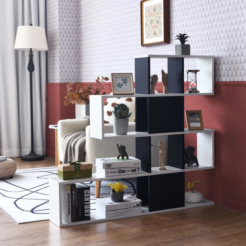 Libreria a forma di scala a 5 livelli con ante-Scaffale decorativo in legno per il soggiorno e l¡¯ufficio Nero