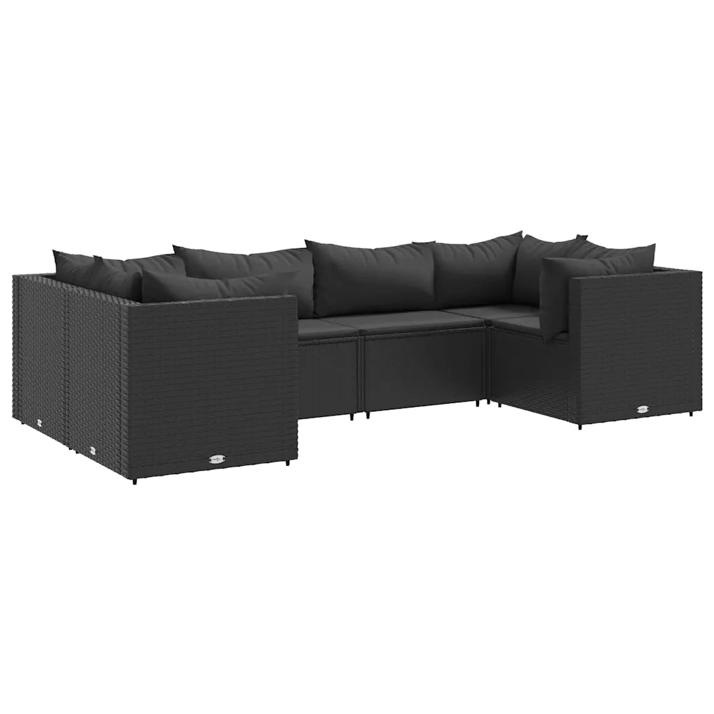 Set Mobili da Giardino 6 pz con Cuscini in Polyrattan Nero