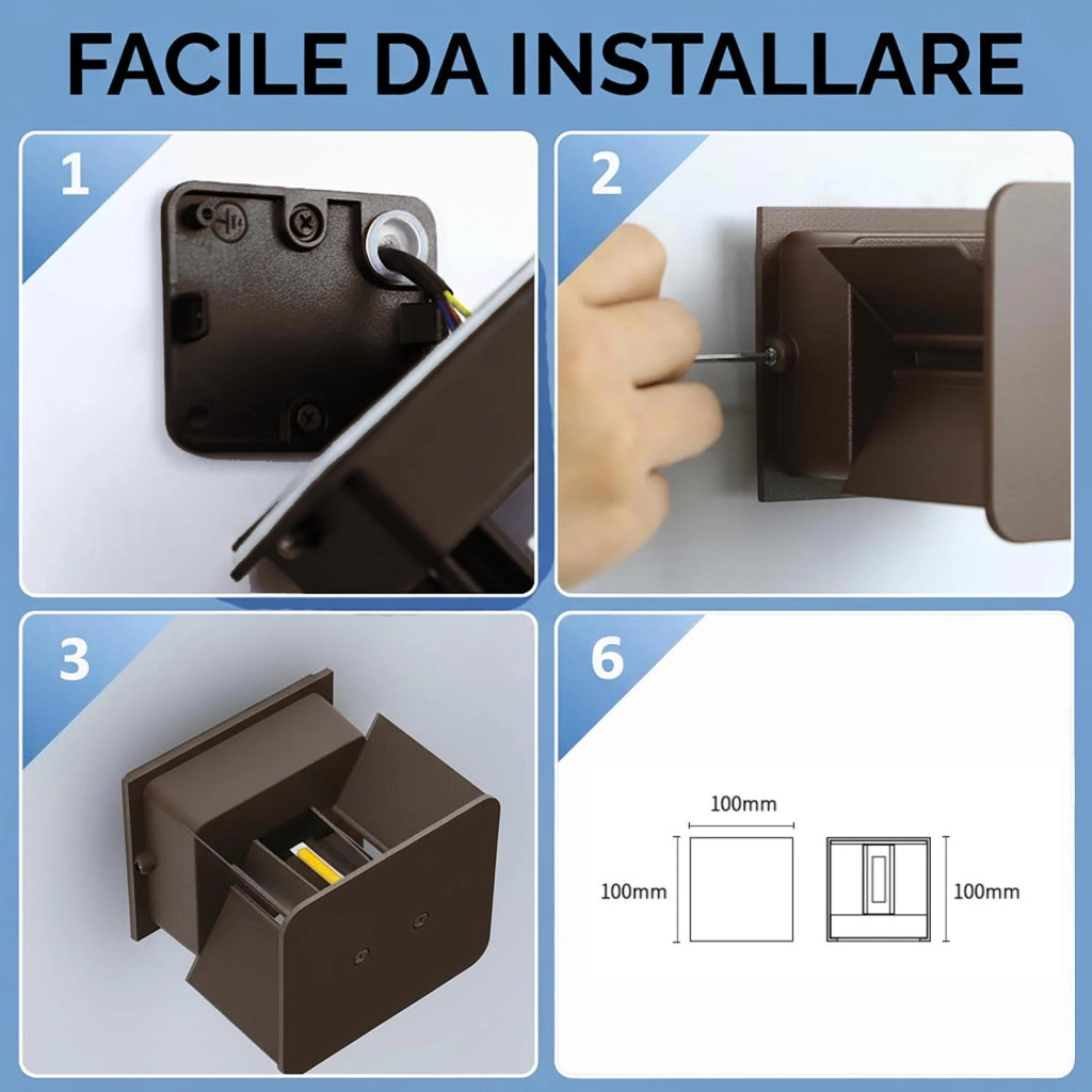 Applique LED cubo Marrone da Esterno 12W LED Lampada Parete IP65 Impermeabile fascio di Luce Regolabile LED CCT da 3000K a 6000K