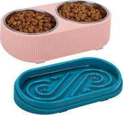Alimentatore per animali elevato e stazione di acqua - rosso - anti-slip - adatto per piccoli, medi e grandi cani e gatti