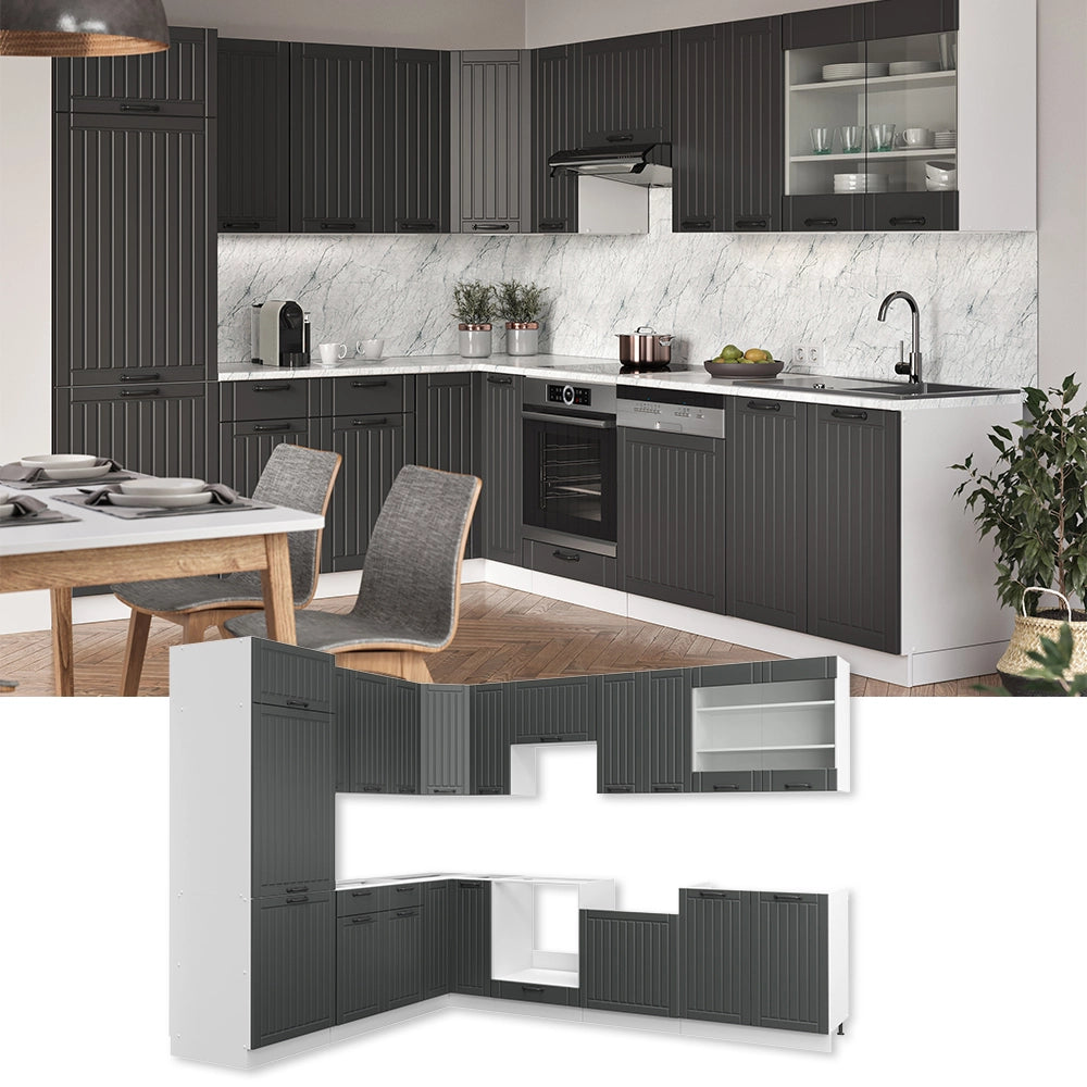 Vicco Cucina angolare completa Antracite casa di campagna/bianco 227 x 287 cm , PL Antracite