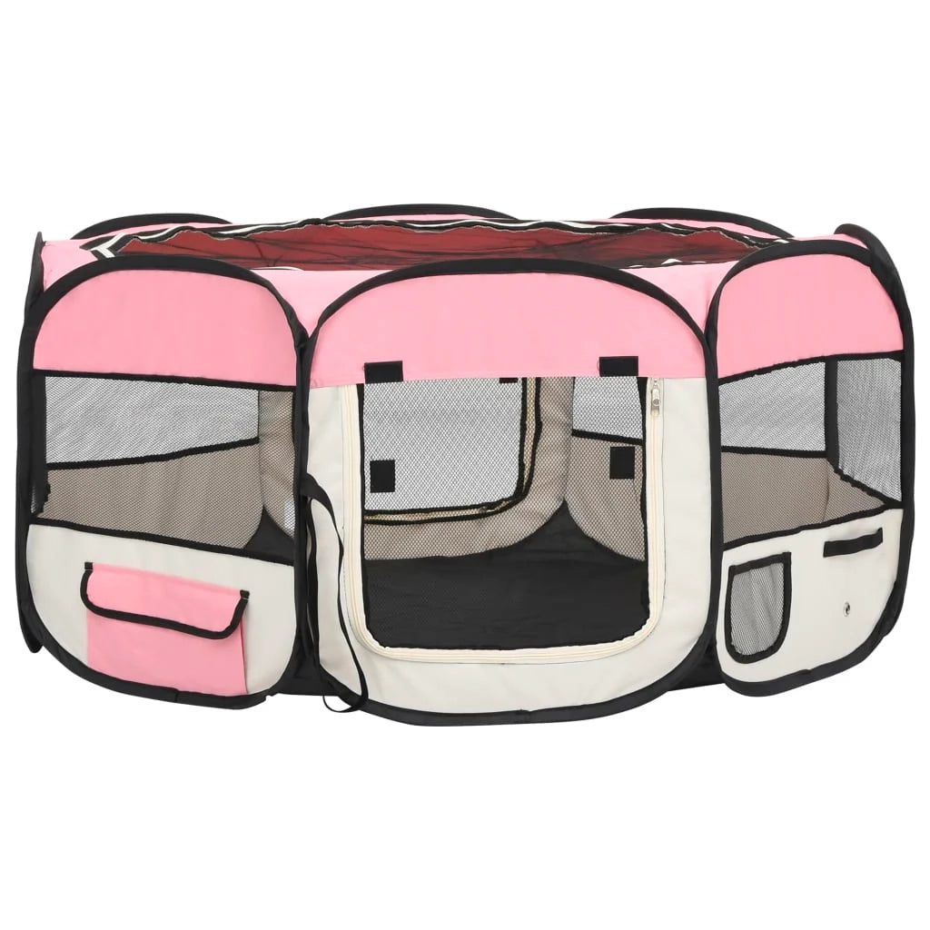Box pieghevole per cani con borsa per il trasporto 145 x 145 x 61 cm rosa 02_0001732