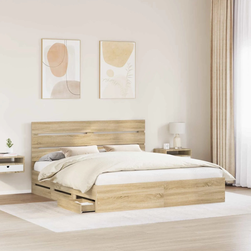 Struttura del letto con cassetto-Giroletto con contenitore-Rete del Letto Rovere Sonoma 200 x 200 cm 111104
