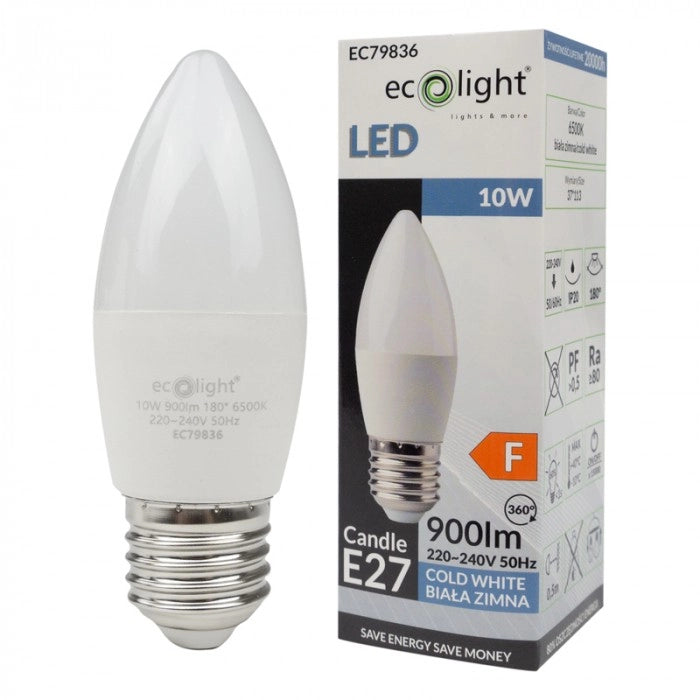 Lampadina LED Candela E27 10W 900lm 6500K no sfarfallio