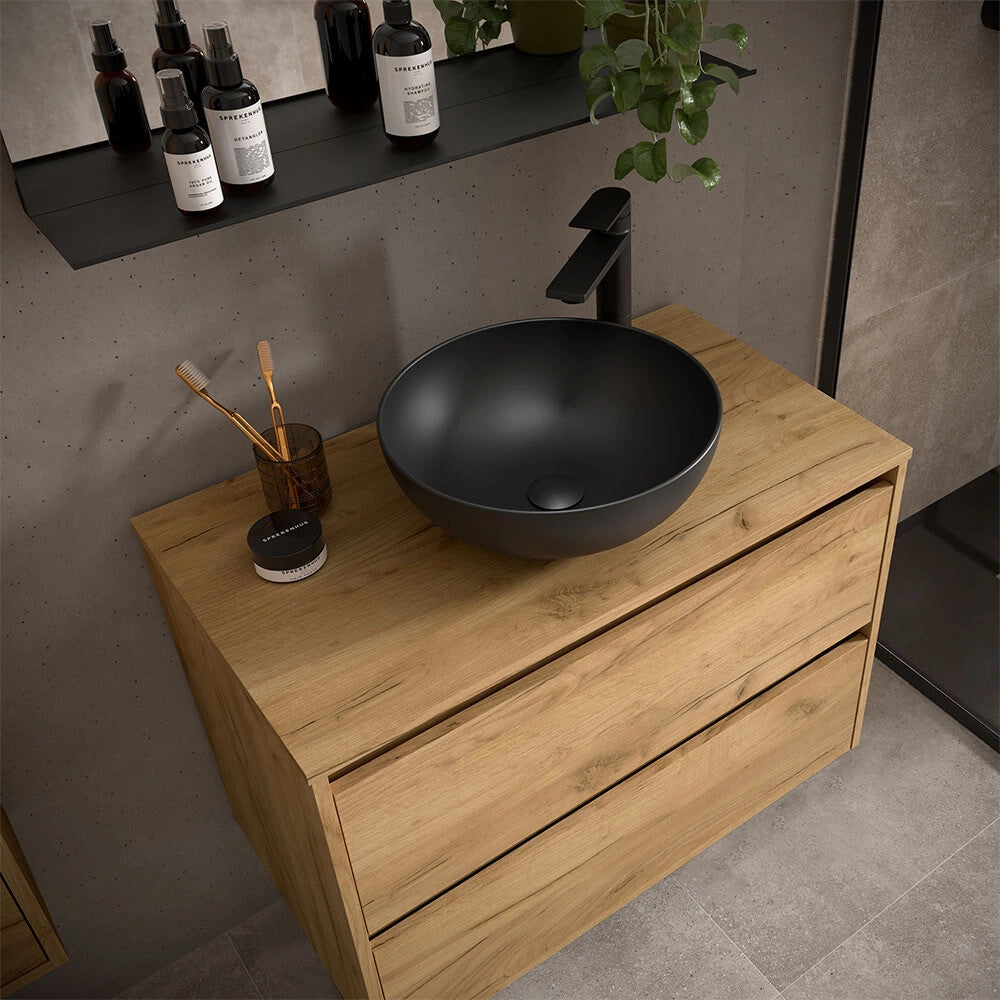 Mobile bagno sospeso 90 cm rovere africa con top per lavabo da appoggio Gaya