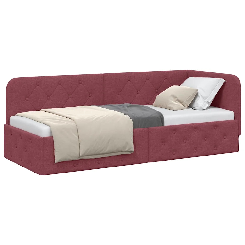 Cornice del letto ad angolo Rosso Vino 80 x 200 cm Tessuto