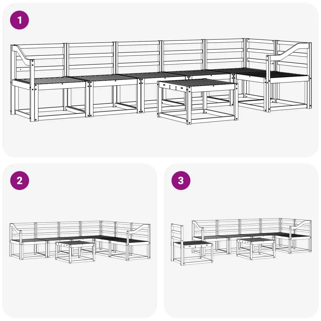 Set di divani da esterno 7 pcs Bianco Legno di Acacia Massello 3387748