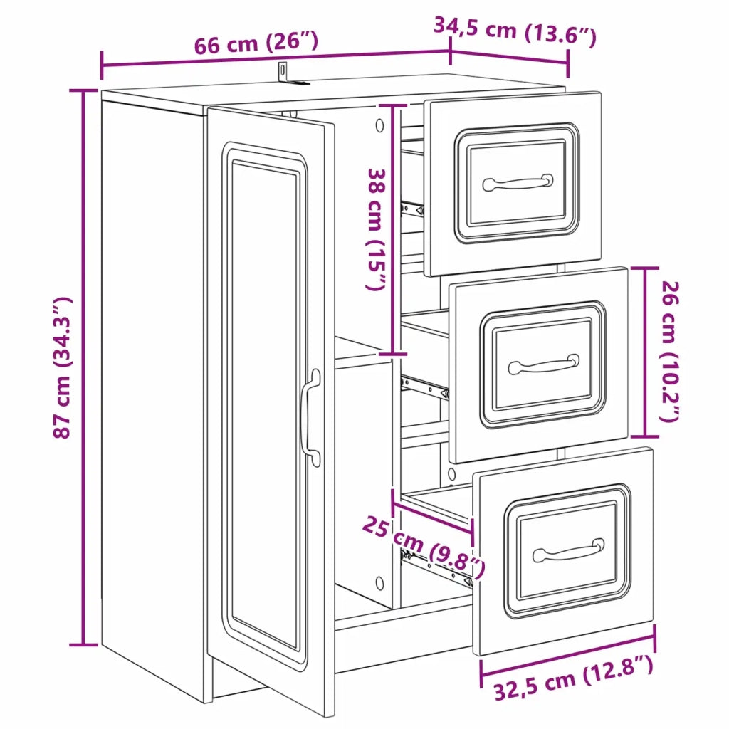 Credenza Nero 66 x 34,5 x 87 cm Legno ingegnerizzato
