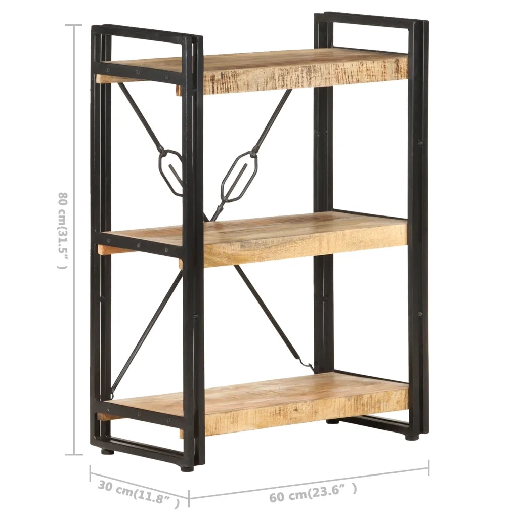 Libreria a 3 Ripiani-Scaffale per Libri-Mobile di Stoccaggio 60x30x80 cm in Legno Massello di Mango