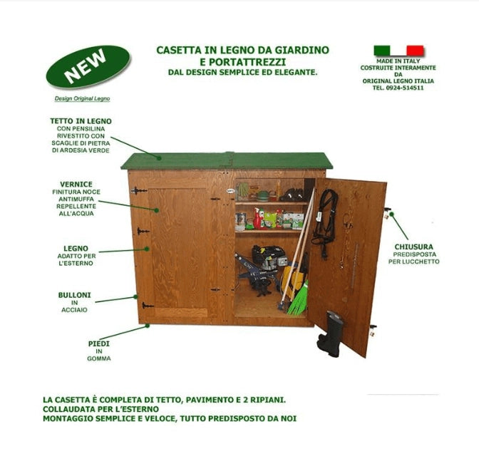 ARMADIO CASETTA IN LEGNO PORTA ATTREZZI DA GIARDINO MODELLO CERVINO L.172. x P.92 x H.185 100% MADE IN ITALY SPEDIZIONE SU PEDANA