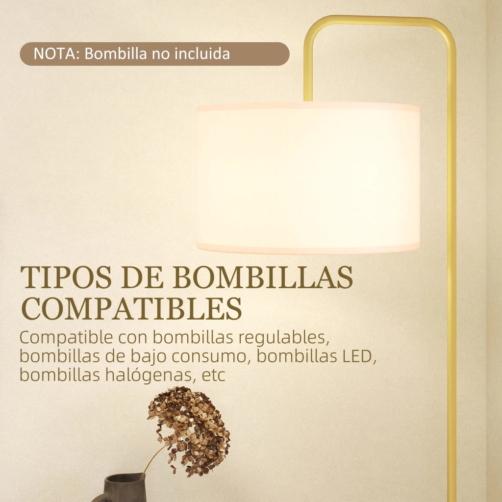 Lampada da Terra Moderna con Paralume in Lino Sintetico ¨C zephmum ¨C 64x38x163,5 cm Bianco e Dorato