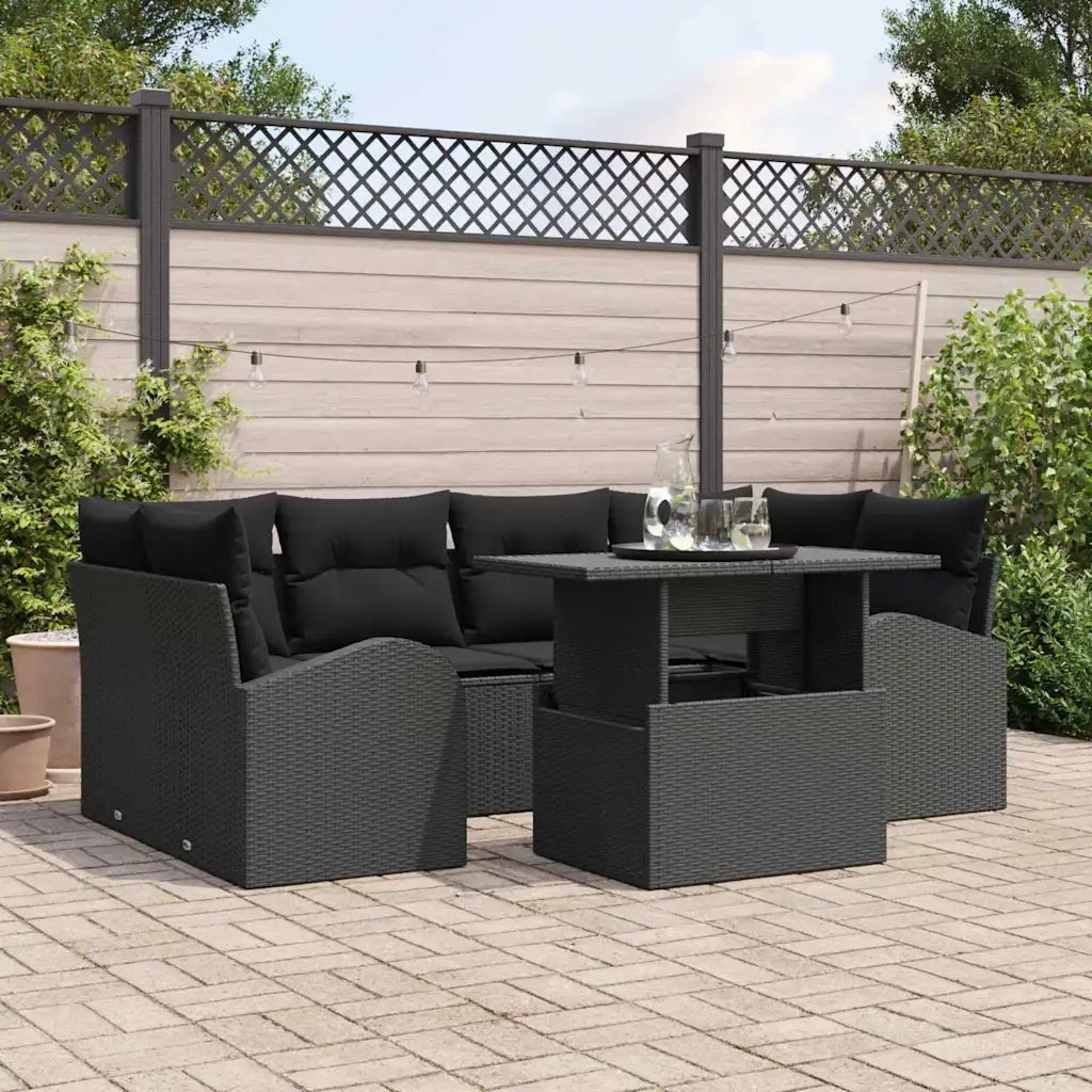 Set Divano da Giardino con cuscino 7 pcs Nero Poly Rattan 3348579