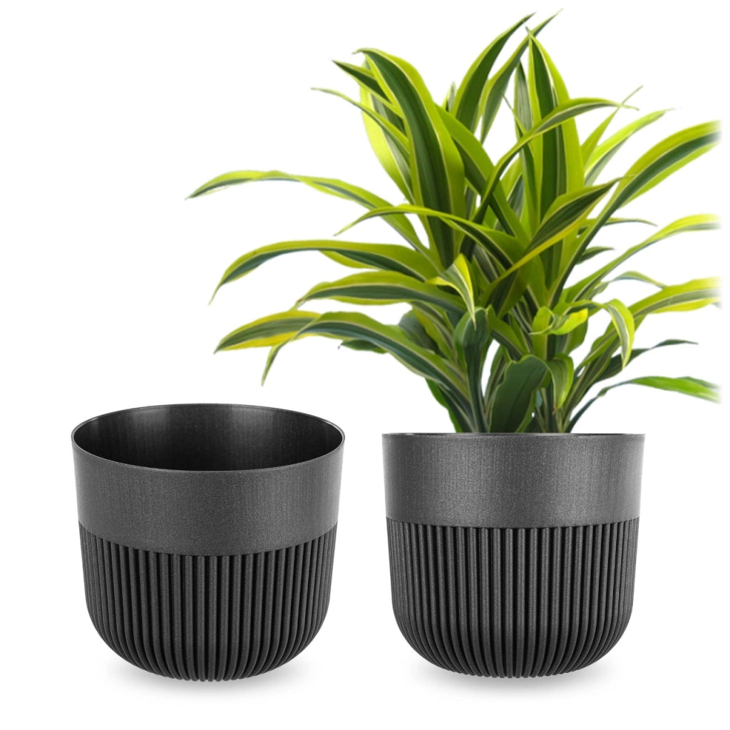 Vaso da fiori KADAX, coprivaso, 17 cm, plastica, rotondo, a coste, grafite
